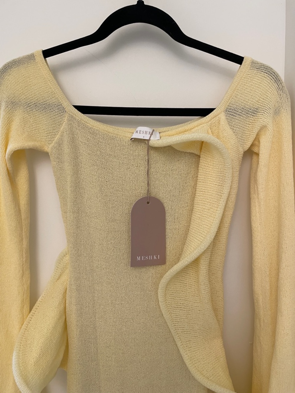 Womens Meshki Sandrine Off Shoulder Knit Maxi Dress in Lemon yellow size S - Picture 7 of 12